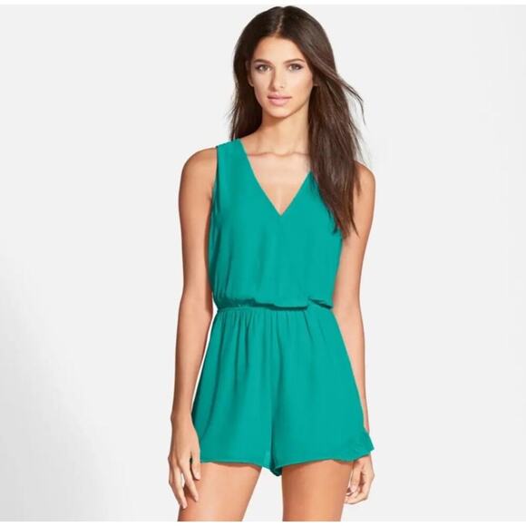 ASTR The Label Teal Chiffon Romper Size Medium Ruffle Hem - Picture 1 of 8